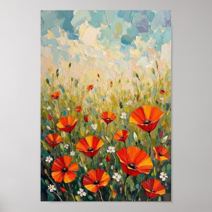 Vintage-Wildmohn-Wiesen-Kunst Poster