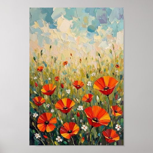 Vintage-Wildmohn-Wiesen-Kunst Poster (Vorne)