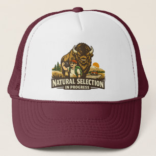 Vintage-Wildnis-Humor-Bison-Selfie-Illustration Truckerkappe