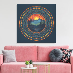 Vintage-Wildnis-Sonnenuntergang-Punkt-Mandala-Lein Leinwanddruck
