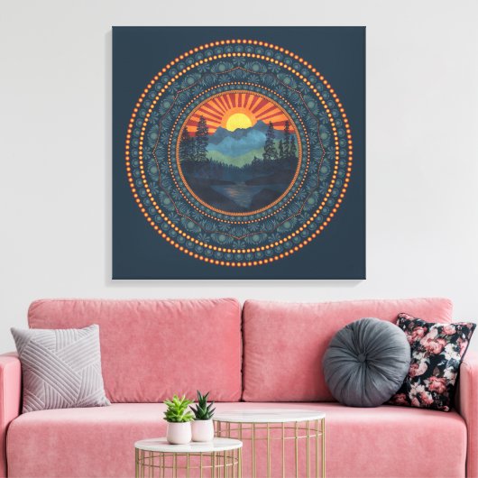 Vintage-Wildnis-Sonnenuntergang-Punkt-Mandala-Lein Leinwanddruck (Insitu (Wohnzimmer))