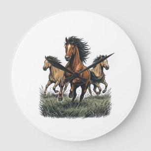 Vintage Wildpferde Laufende Western-Vektor-Shirt_1 Große Wanduhr