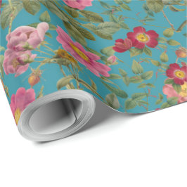 Vintage-Wildrose-Geschenkpapier in Lagunenblau Geschenkpapier
