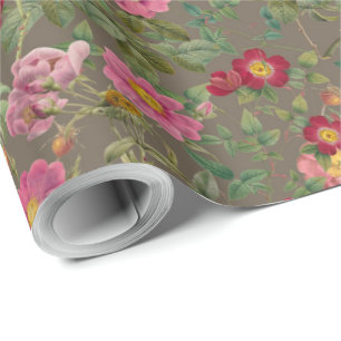 Vintage-Wildrosen-Geschenkpapier in Walnussbraun Geschenkpapier