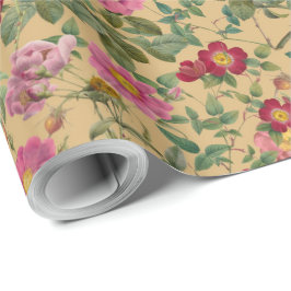 Vintage-Wildrosenpapier in warmem Honig-Beige Geschenkpapier
