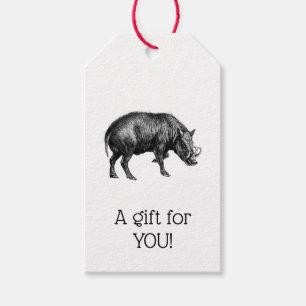 Vintage-Wildschwein-Zeichnung SW#1 Weihnachten Xma Geschenkanhänger