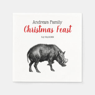 Vintage-Wildschwein-Zeichnung SW#1 Weihnachten Xma Serviette