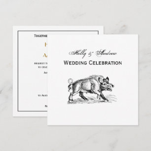 Vintage-Wildschwein-Zeichnung SW #2 Einladung