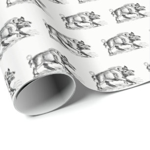 Vintage-Wildschwein-Zeichnung SW #2 Geschenkpapier