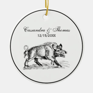 Vintage-Wildschwein-Zeichnung SW #2 Keramikornament