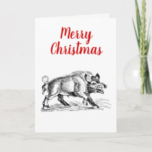 Vintage-Wildschwein-Zeichnung SW #2 Weihnachten Xm