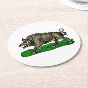 Vintage-Wildschwein-Zeichnung SW #3C Runder Pappuntersetzer