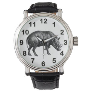 Vintage-Wildschwein-Zeichnung SW Armbanduhr