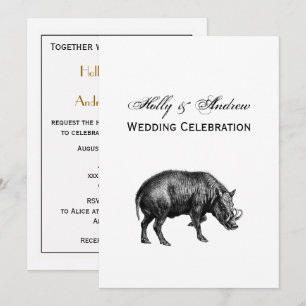 Vintage-Wildschwein-Zeichnung SW Einladung