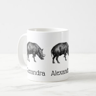 Vintage-Wildschwein-Zeichnung SW Kaffeetasse