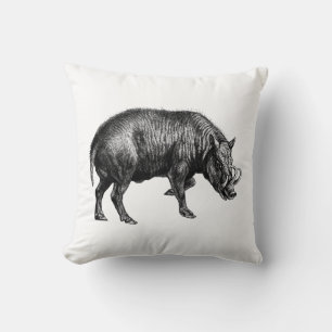 Vintage-Wildschwein-Zeichnung SW Kissen