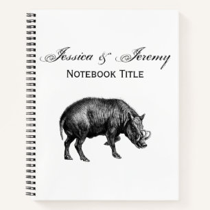 Vintage-Wildschwein-Zeichnung SW Notizbuch