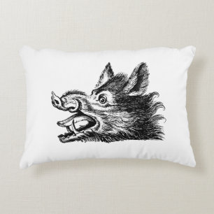 Vintage-Wildschweinkopf-Zeichnung SW Dekokissen