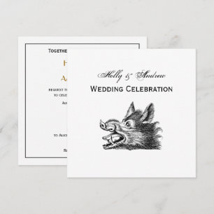 Vintage-Wildschweinkopf-Zeichnung SW Einladung