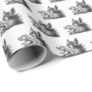 Vintage-Wildschweinkopf-Zeichnung SW Geschenkpapier