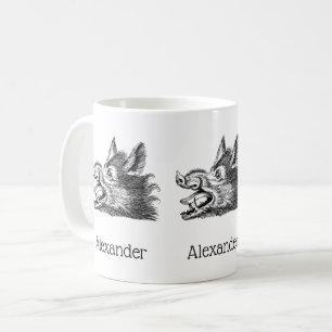 Vintage-Wildschweinkopf-Zeichnung SW Kaffeetasse