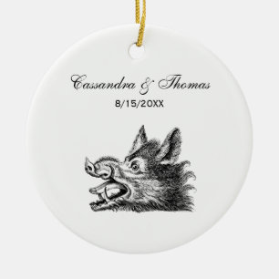Vintage-Wildschweinkopf-Zeichnung SW Keramikornament