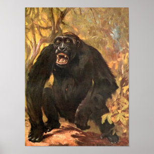 Vintage-Wildtier, Gorilla oder großer Affe von CE  Poster
