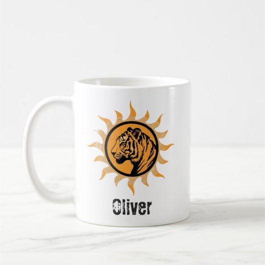 Vintage-Wildtier-Tiger-Sonne Kaffeetasse (Links)