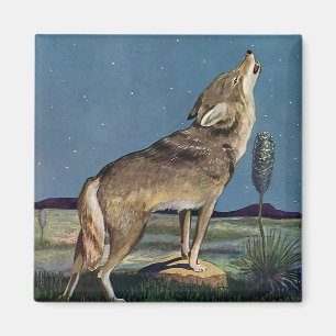 Vintage Wildtier, Wolf heult den Mond an Magnet