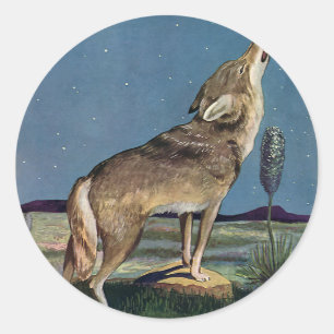 Vintage Wildtier, Wolf heult den Mond an Runder Aufkleber