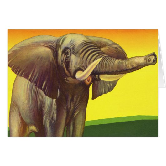 Vintage Wildtiere, afrikanischer Elefant mit Sonne (Vorderseite (Horizontal))