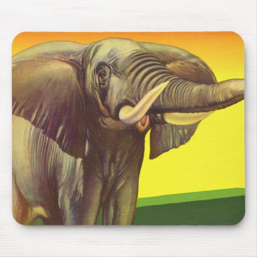 Vintage Wildtiere, afrikanischer Elefant mit Sonne Mousepad (Vorne)