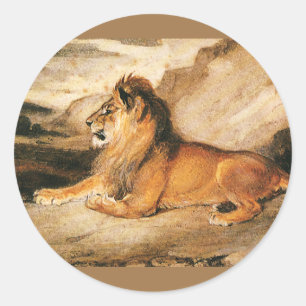 Vintage-Wildtiere, Afrikanischer Löwe in der Savan Runder Aufkleber