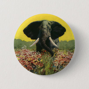 Vintage Wildtiere, Cobra Snake Afrikanischer Elefa Button