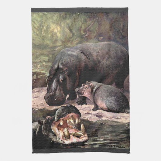 Vintage Wildtiere, Hippopotamus von CE Swan Geschirrtuch (Vertikal)