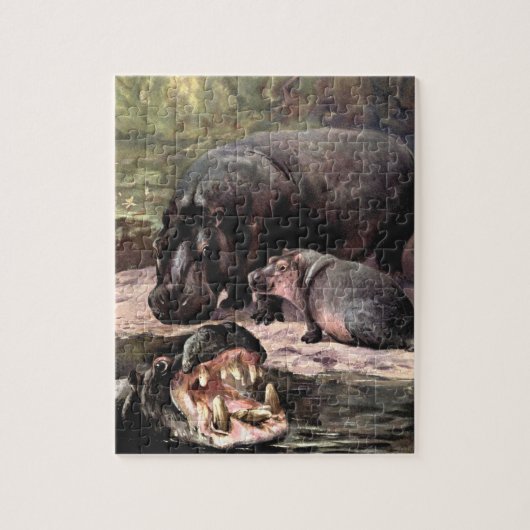 Vintage Wildtiere, Hippopotamus von CE Swan Puzzle (Vertikal)