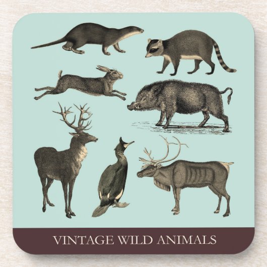 Vintage Wildtiere Set aus Kunststoff Untersetzer (Vorderseite)