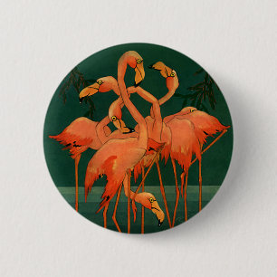 Vintage Wildtiere, tropisch rosa Flamingos Button