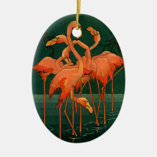 Vintage Wildtiere, tropisch rosa Flamingos Keramik Ornament (Vorne)
