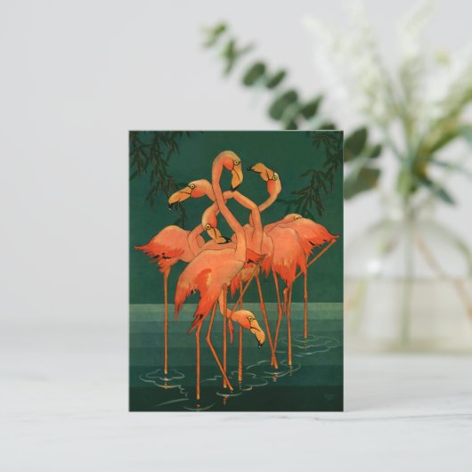Vintage Wildtiere, tropisch rosa Flamingos Postkarte (Stehend Vorderseite)