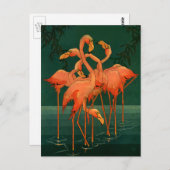 Vintage Wildtiere, tropisch rosa Flamingos Postkarte (Vorne/Hinten)