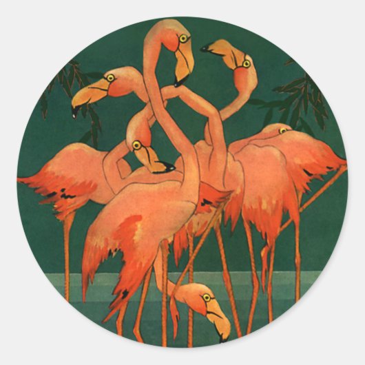 Vintage Wildtiere, tropisch rosa Flamingos Runder Aufkleber (Vorderseite)