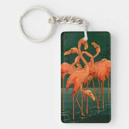 Vintage Wildtiere, tropisch rosa Flamingos Schlüsselanhänger (Vorderseite)