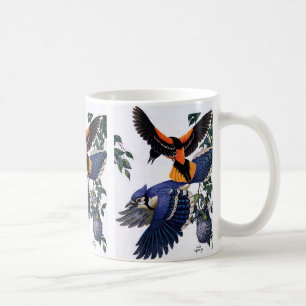 Vintage-Wildtiere Vögel, Blaue Häher fliegen Kaffeetasse