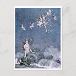 Vintage William H. Robinson Cupid und Meerjungfrau Postkarte