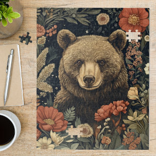 Vintage-William-Morris-Blumen-Bär-Wald-Kunst Puzzle