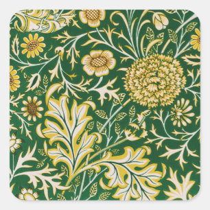 Vintage William Morris Cherwell Grün Blumen Kunst Quadratischer Aufkleber