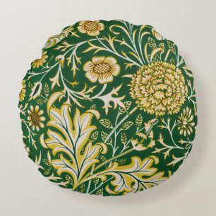 Vintage William Morris Cherwell Grün Blumen Kunst Rundes Kissen