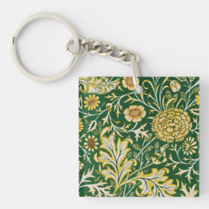 Vintage William Morris Cherwell Grün Blumen Kunst Schlüsselanhänger