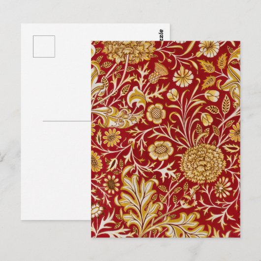 Vintage William Morris Cherwell Rot Blumen Kunst Postkarte (Vorne/Hinten)